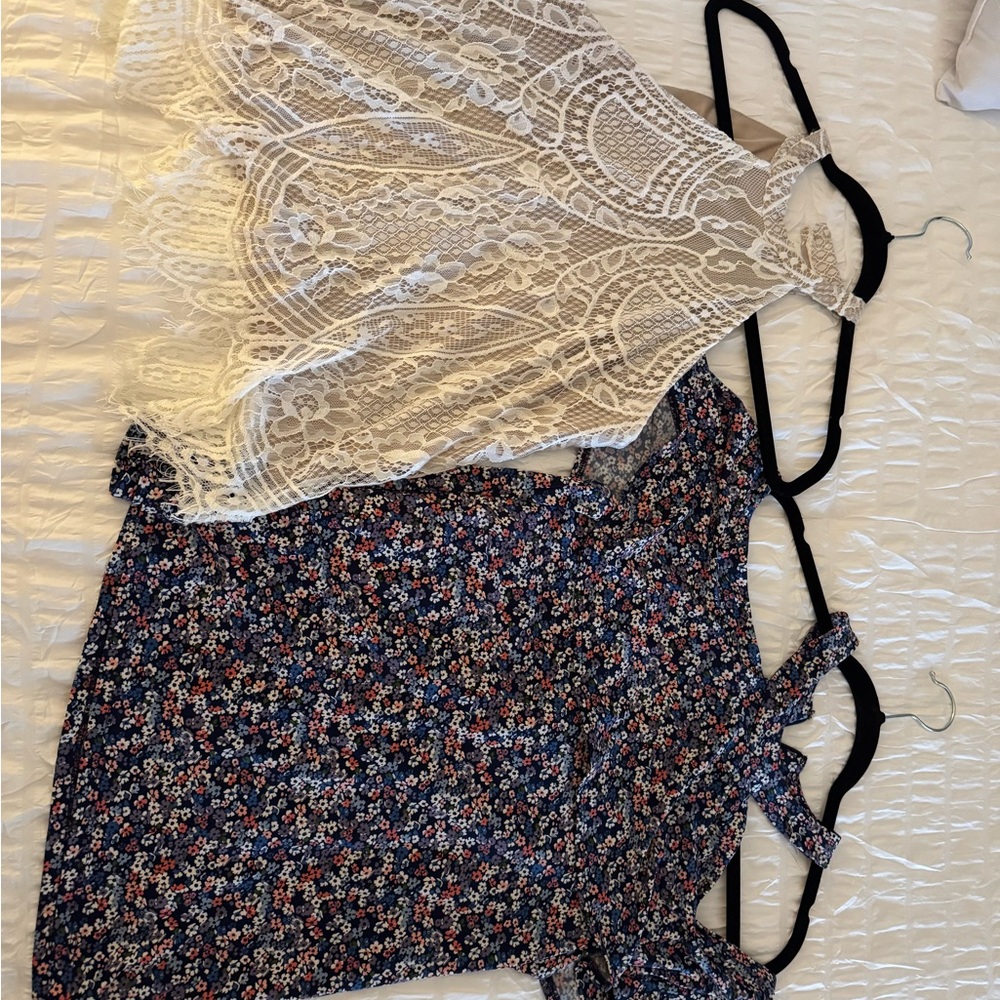 Michael Kors Cream Lace and Blue Floral Blouse Set